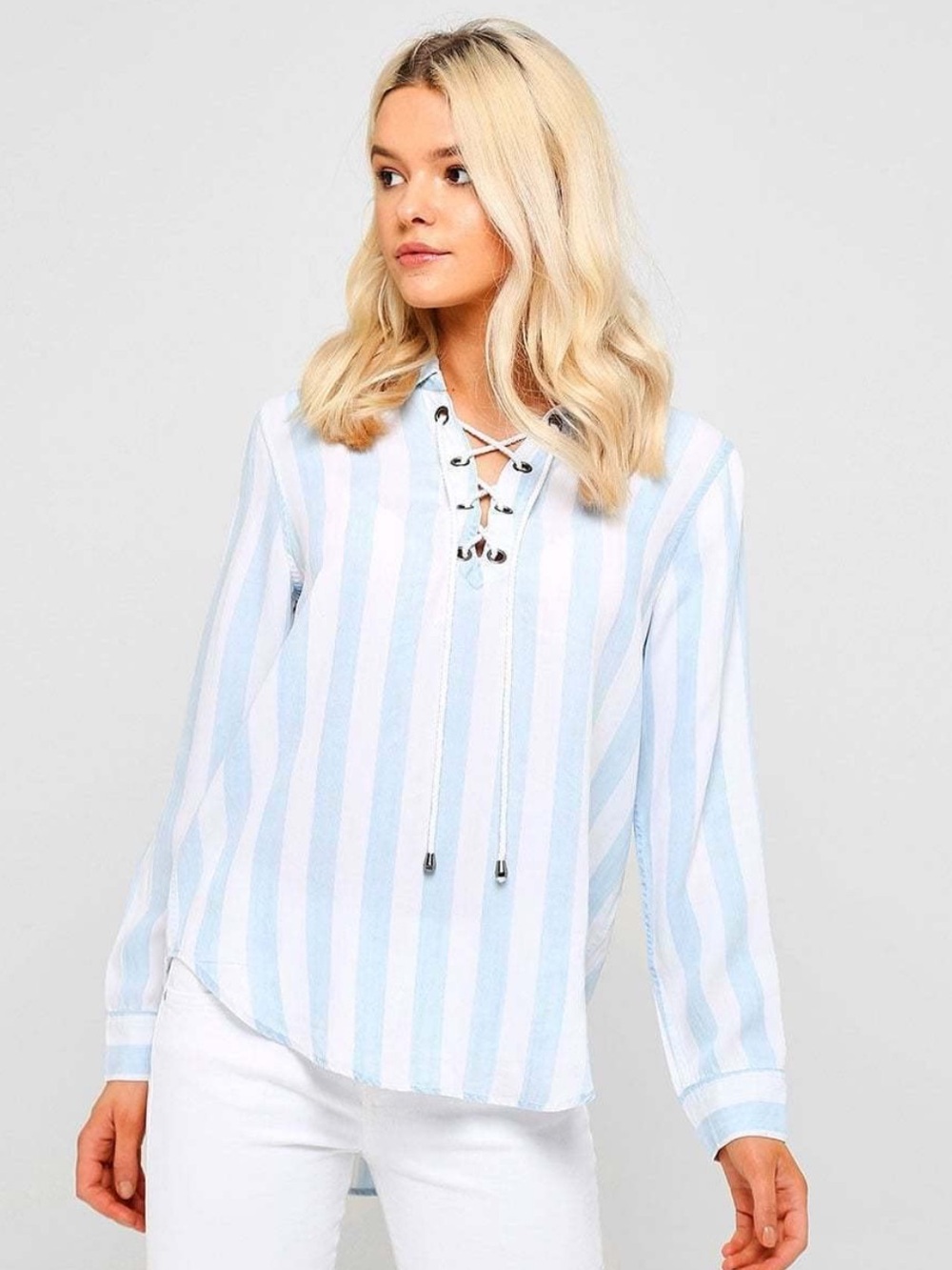 Rails Oversized Striped Lace-Up V-Neck Top